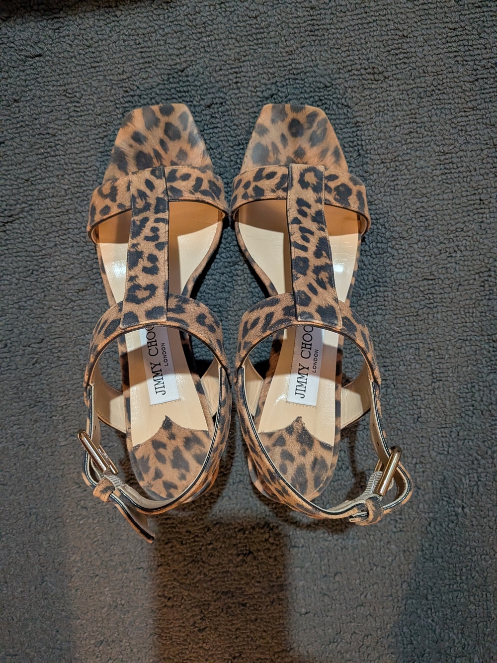 Jimmy Choo Leopard Print T-Strap Sandals - Black and Brown